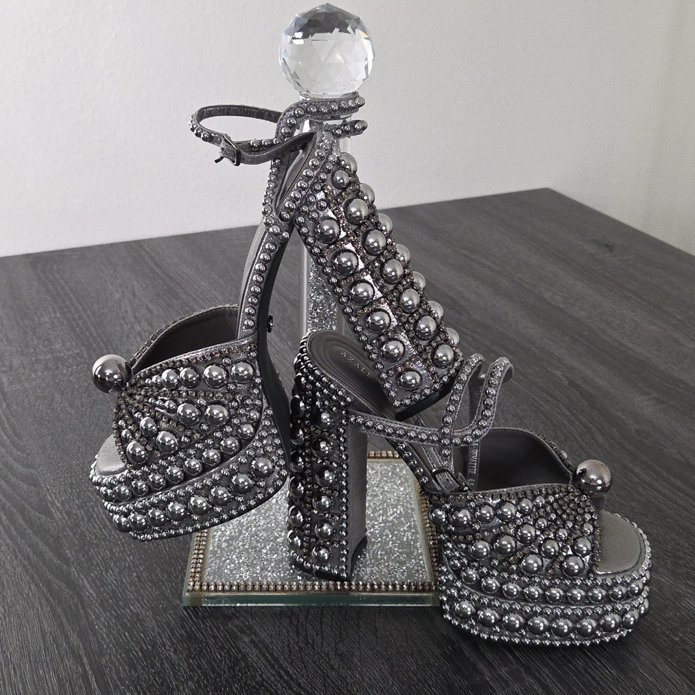 AZALEA WANG 6.5 ASTRELLA Silver Embellished Platform High Heel Sandals - Women